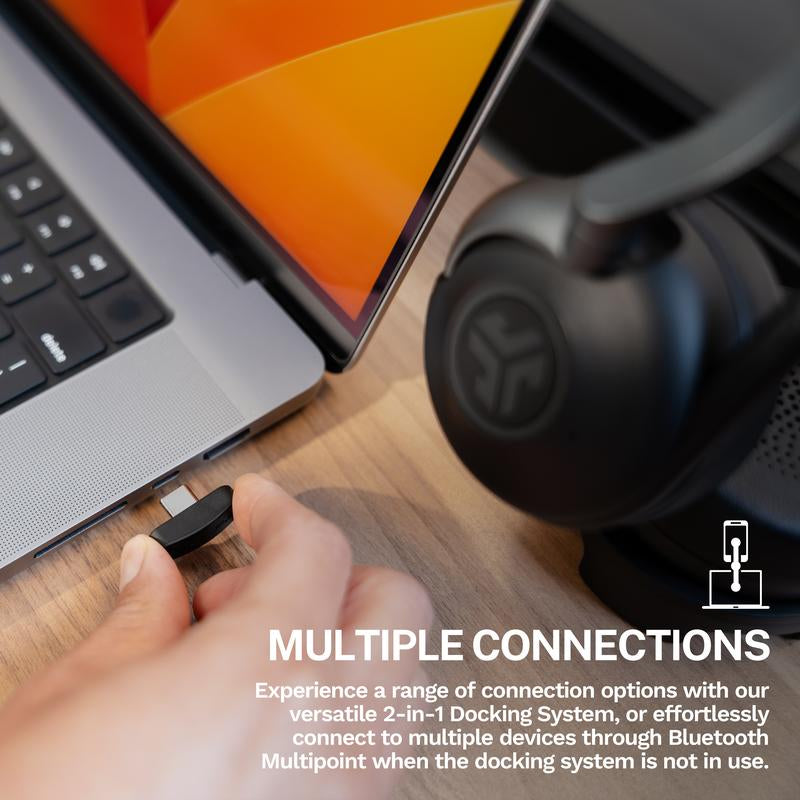 Jlab Epic Work ANC Wireless On-Ear Headset Black, Quick Mute Rotating Boom Mic, 2 in 1 Docking Station, Fast Pair, Premium Work Headset, Noise Cancellation, Bluetooth, Crystal Clear Call Quality