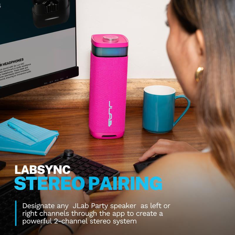Must Have Speakers: Jlab Jbuds Party Portable Bluetooth Speaker, 30 Watts, 8.27" Tall, Customizable RGB Lighting, IP56 Splashproof, 12 Hr Playtime, Stereo Pairing & Labsync up to 100 Speakers