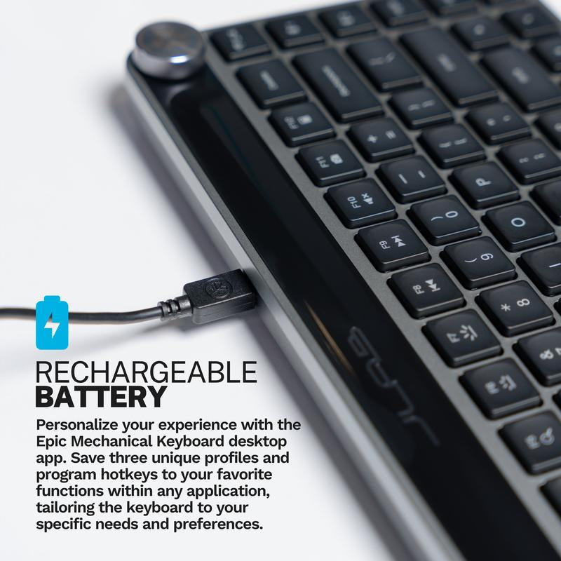Jlab Epic Mini Wireless Computer Keyboard, 84 Keys, Bluetooth or USB Wireless Dongle, Illuminated Keys, Custom Profiles, Mac/Windows/Android Smart Media Knob