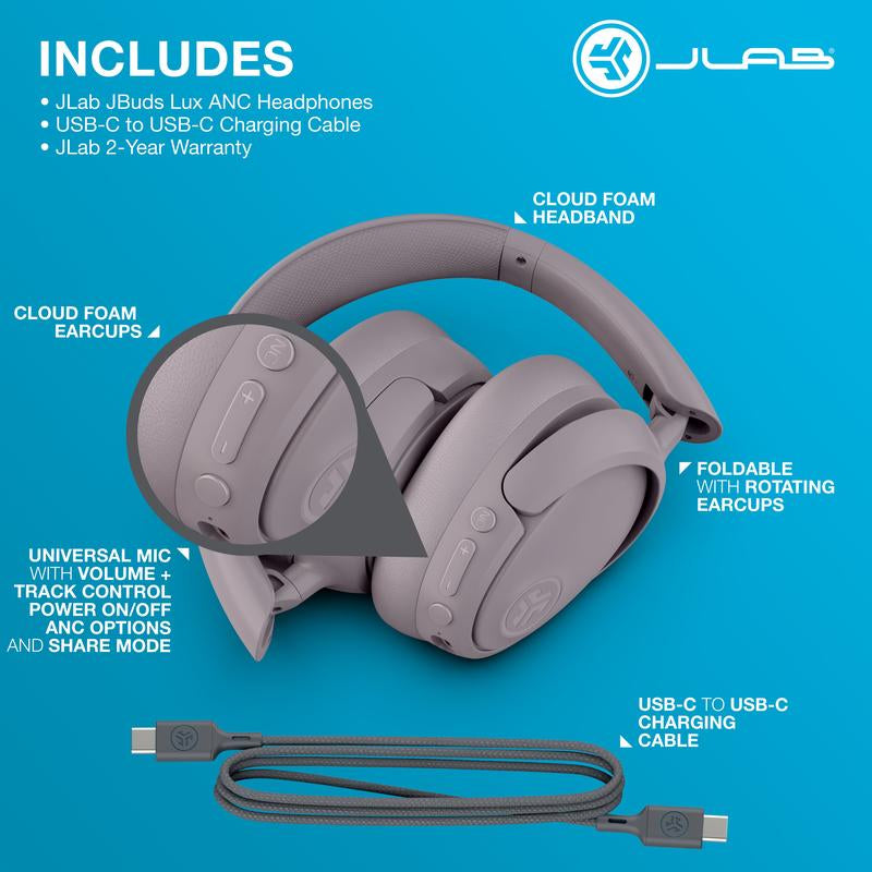 Gift Set: Jlab Jbuds Lux & Go Lux Active Noise Cancelling Headphones, over Ear & on Ear Headphones, Mauve