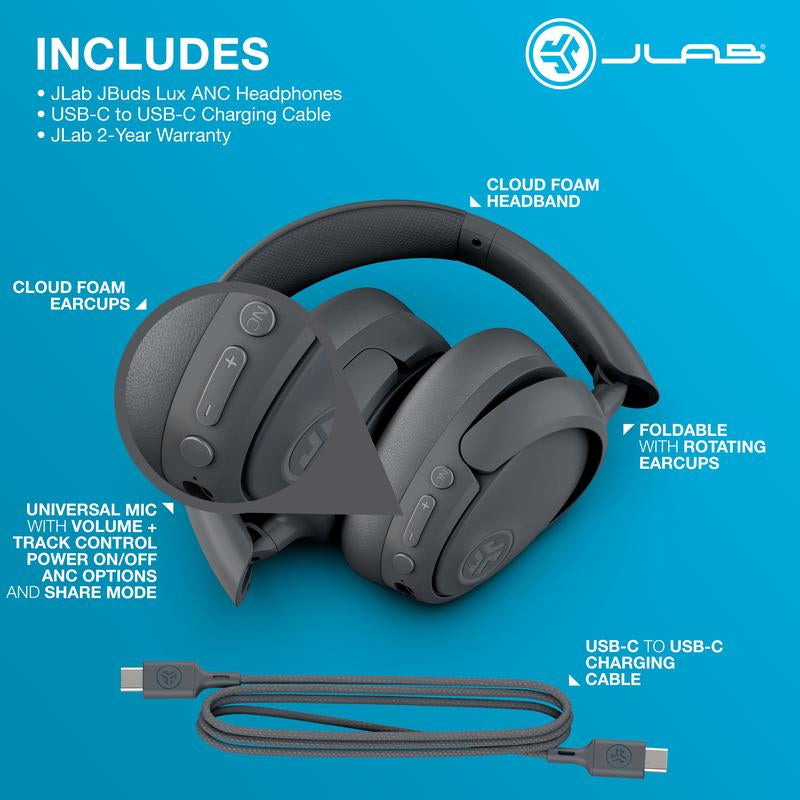 Jbuds Lux ANC + Go Sport+ Graphite Pack, Set of 1 Headphone and 1 Sport Earbud, Perfect for Everyday Use at Home and the Gym