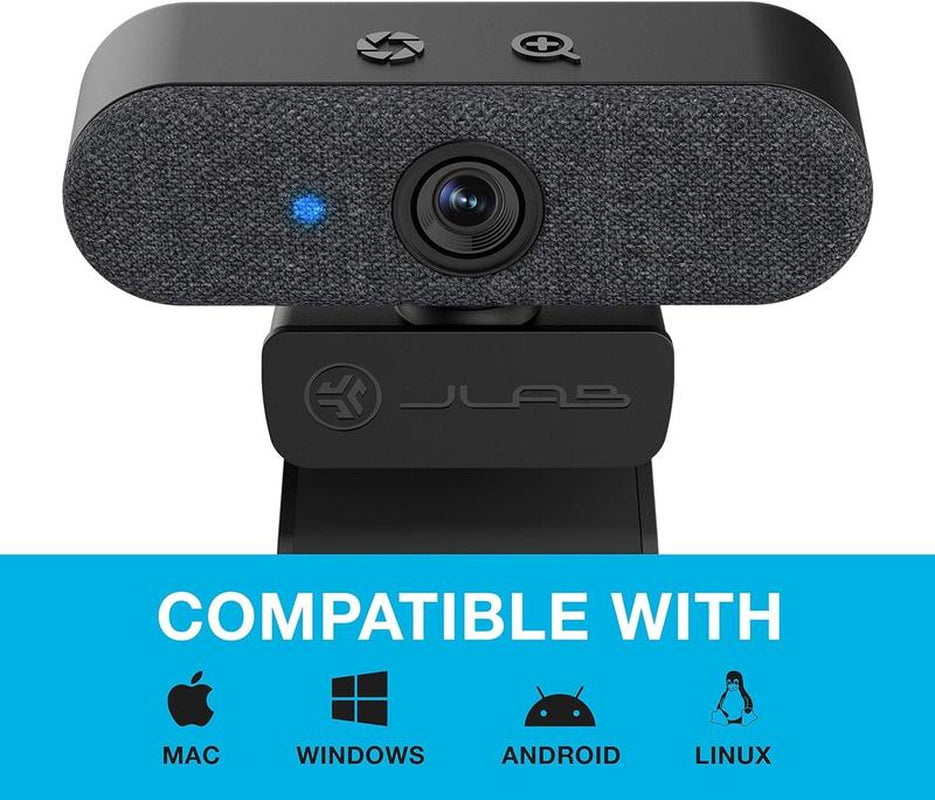 Jlab Epic Camera 2K/1080P HD USB Webcam, 90° Fov, Auto Focus, Dual Omni-Directional Microphones, Pc/Mac/Chromebook Compatible Gaming Desk Accessory