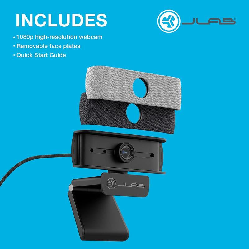 Jbuds Camera - 1080P HD USB Webcam with 2.1 Megapixels, 93° Field of View, Gray/White Faceplates, Compatible with Pc/Mac/Chromebook