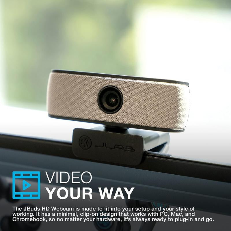 Jbuds Camera - 1080P HD USB Webcam with 2.1 Megapixels, 93° Field of View, Gray/White Faceplates, Compatible with Pc/Mac/Chromebook