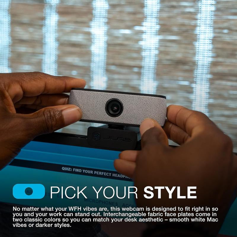 Jbuds Camera - 1080P HD USB Webcam with 2.1 Megapixels, 93° Field of View, Gray/White Faceplates, Compatible with Pc/Mac/Chromebook