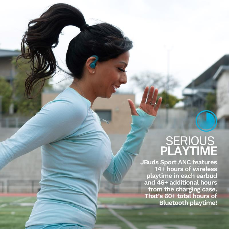 Jlab Jbuds Sport ANC 4 Wireless Earbuds, 60+ Hr Battery, Sweatproof, Earhook Fit, Hybrid Noise Canceling, Be Aware Mode, Bluetooth 5.2