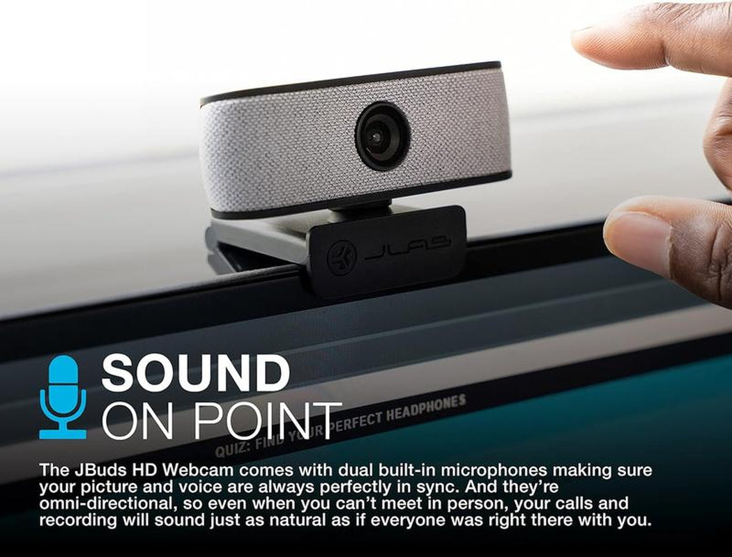Jbuds Camera - 1080P HD USB Webcam with 2.1 Megapixels, 93° Field of View, Gray/White Faceplates, Compatible with Pc/Mac/Chromebook