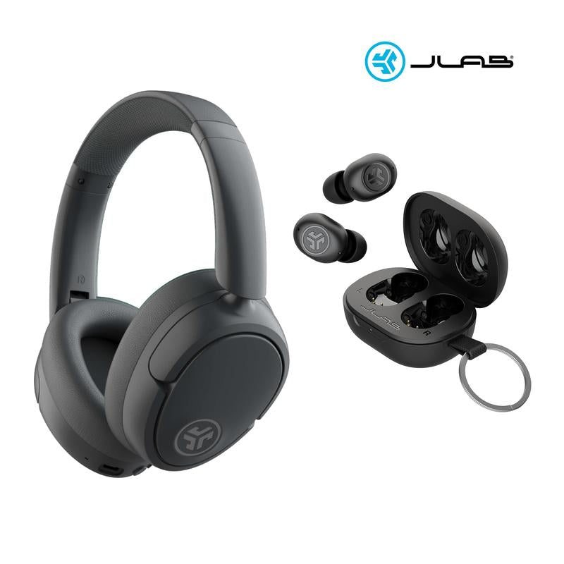 Jlab Jbuds Lux Active Noise Cancelling Headphones & Jbuds Mini Earbuds Gift Set, 1 Set of Earbuds + Headphones, Graphite & Black