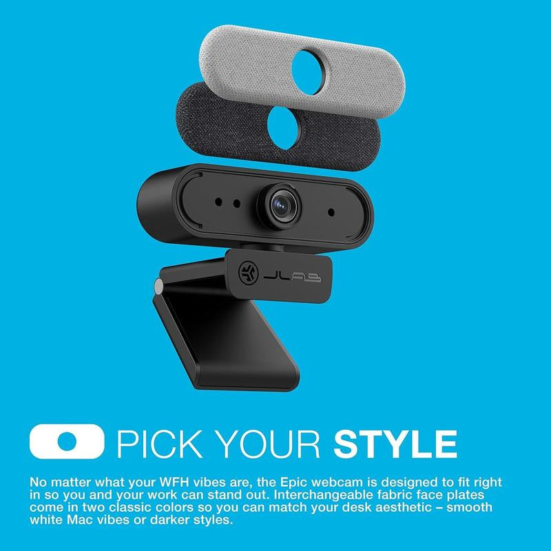 Jlab Epic Camera 2K/1080P HD USB Webcam, 90° Fov, Auto Focus, Dual Omni-Directional Microphones, Pc/Mac/Chromebook Compatible Gaming Desk Accessory