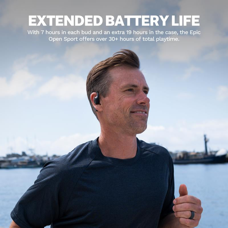 Jlab Epic Open Sport Earbuds Hi-Res Audio 30+ Hr Playtime Open-Ear Design Bluetooth Multipoint Wireless Charging IP55 2-Year Warranty