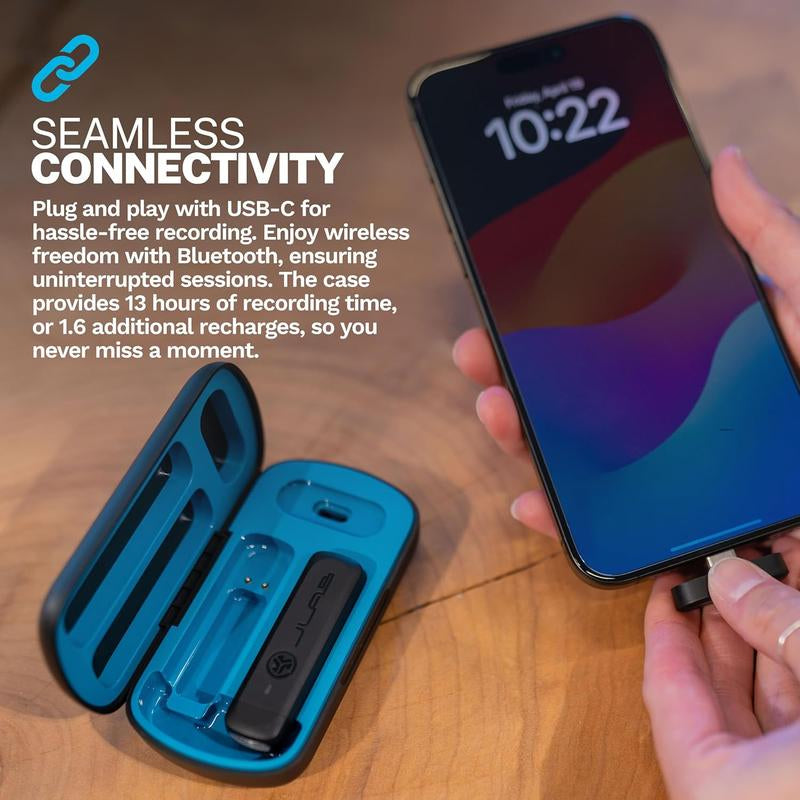 Jlab 2 Mini Microphones Wireless Lavalier Microphone System for Iphone, Android, Ipad, Charging Case with Clip, Noise Reduction, Rechargeable