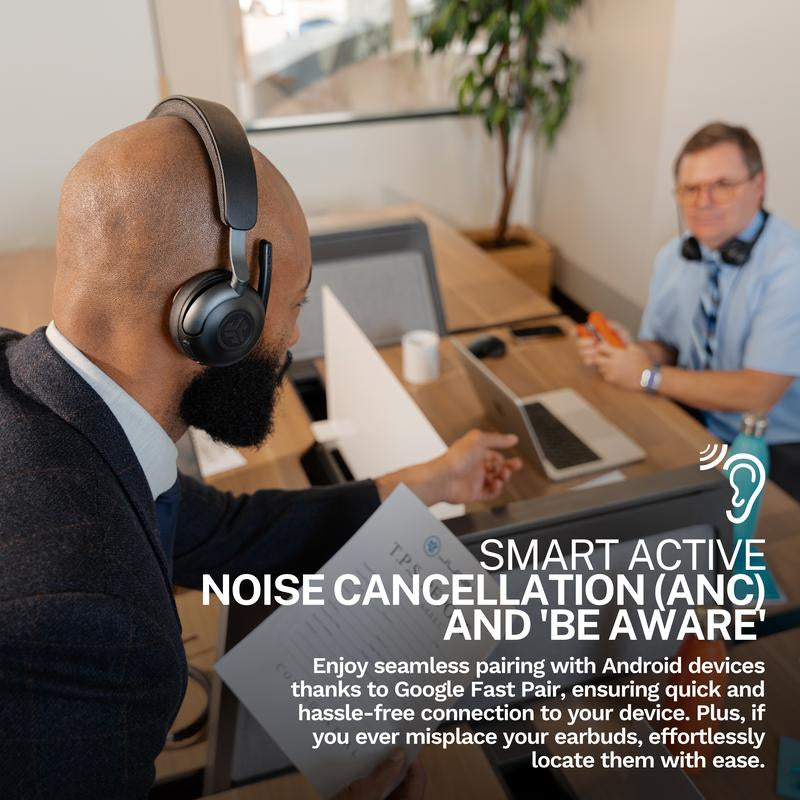 Jlab Epic Work ANC Wireless On-Ear Headset Black, Quick Mute Rotating Boom Mic, 2 in 1 Docking Station, Fast Pair, Premium Work Headset, Noise Cancellation, Bluetooth, Crystal Clear Call Quality