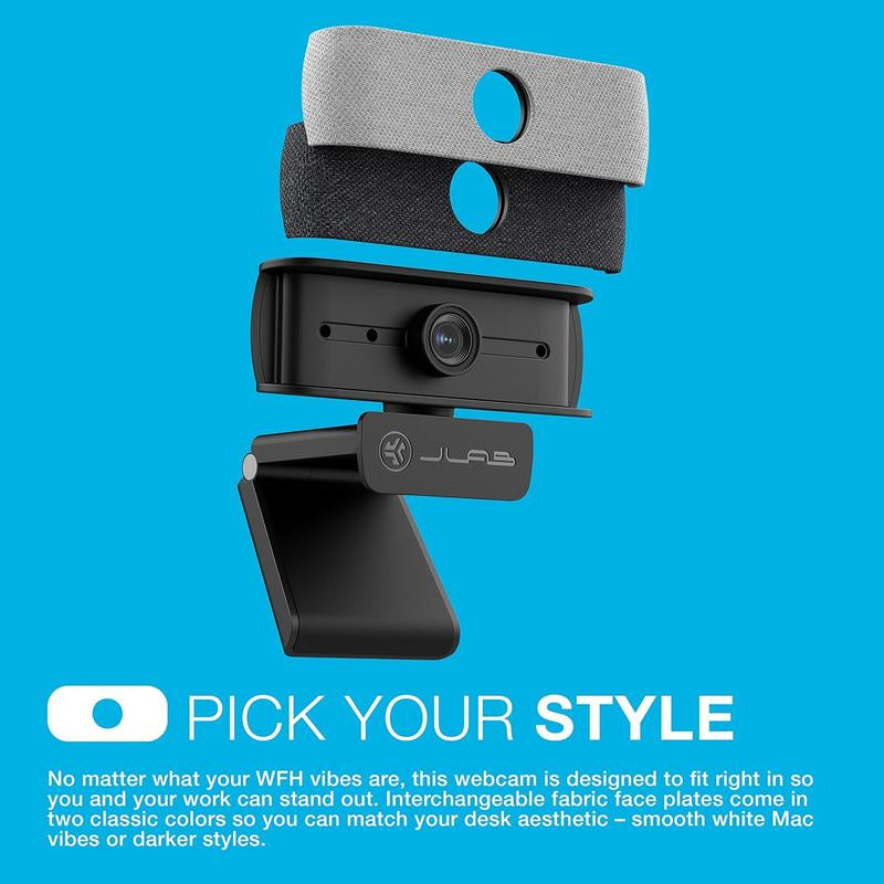 Jbuds Camera - 1080P HD USB Webcam with 2.1 Megapixels, 93° Field of View, Gray/White Faceplates, Compatible with Pc/Mac/Chromebook