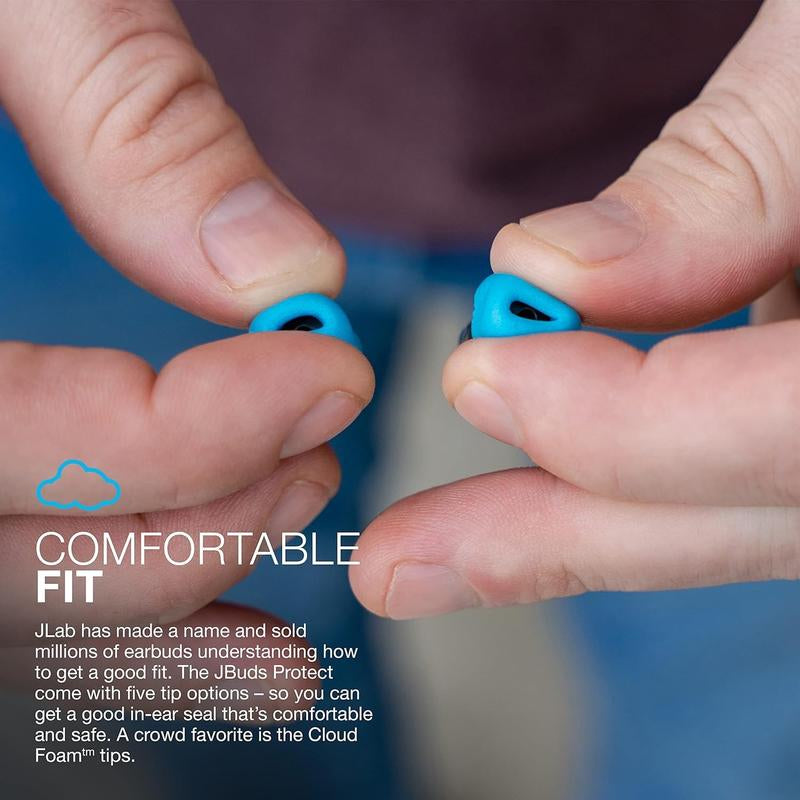 Earplugs Reuseable: Jlab Jbuds Protect Hearing Protection Earplugs, Compact Case, Must Have for Concerts, Festivals, Sporting Events, Outdoors, Construction, Noisy Neighborhood